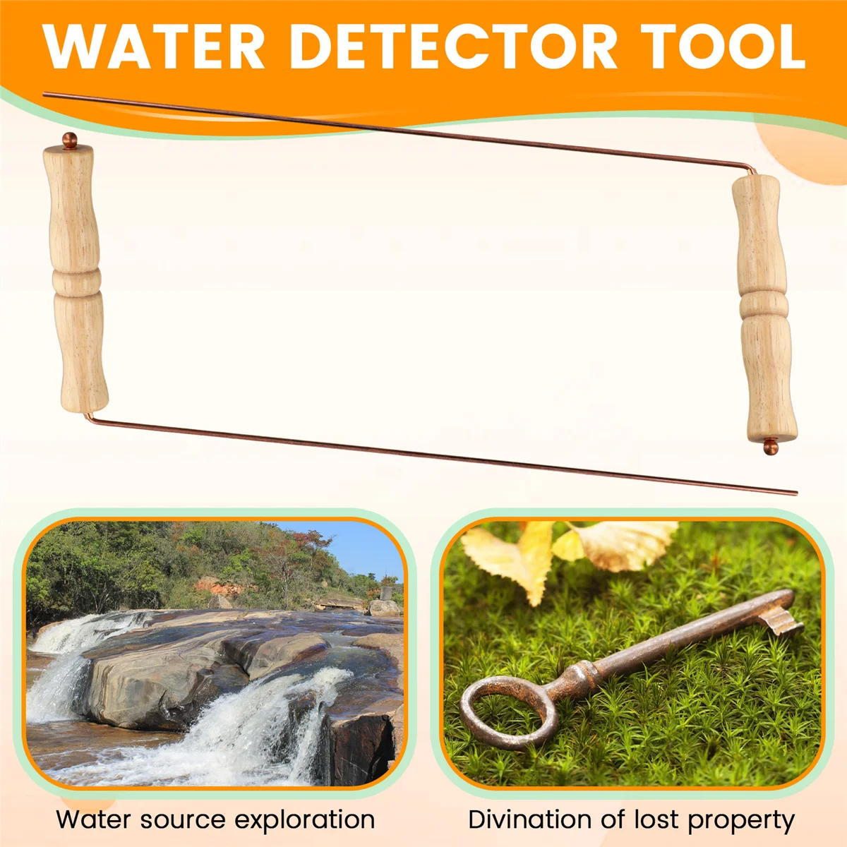 A99T Copper Dowsing Rods Kit for Divination Tool - Natural Wooden Handles Divining Rods