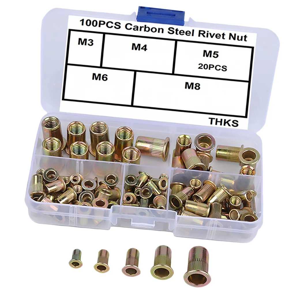 

100 Pcs Rivet Nut Color Plated Zinc Knurled Parts Metal Metric System White Carbon Steel Furniture Decoration