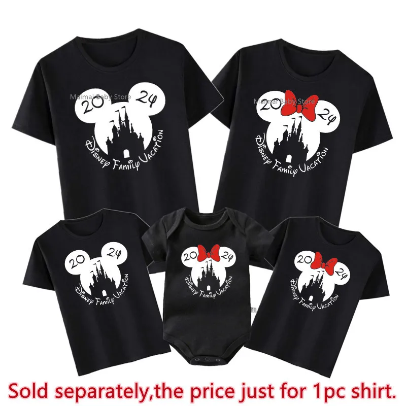 2024 Disney Family Vacation Shirts Cotton Matching Dad Mom Kids Tees Baby Romper Funny Family Look First Disneyland Trip Outfits