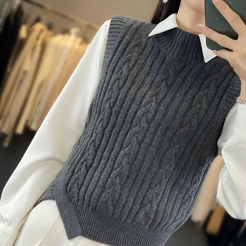 2024 women\'s cashmere vest pullover sweater women\'s sweater vest vest sleeveless cashmere sweater O-neck sweater top vest