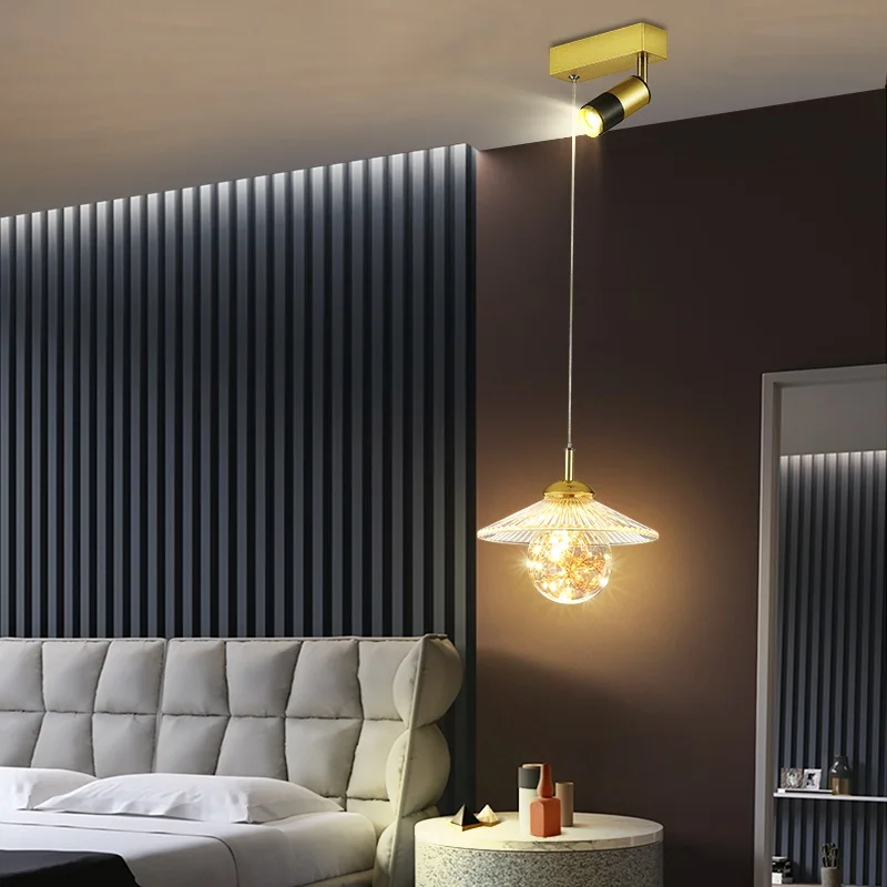 

Bedside Pendant Lamps Nordic Light Luxury Minimalist With Spotlight Long Line Hanging Lights Modern Creative Bar Led Lamp 2338#