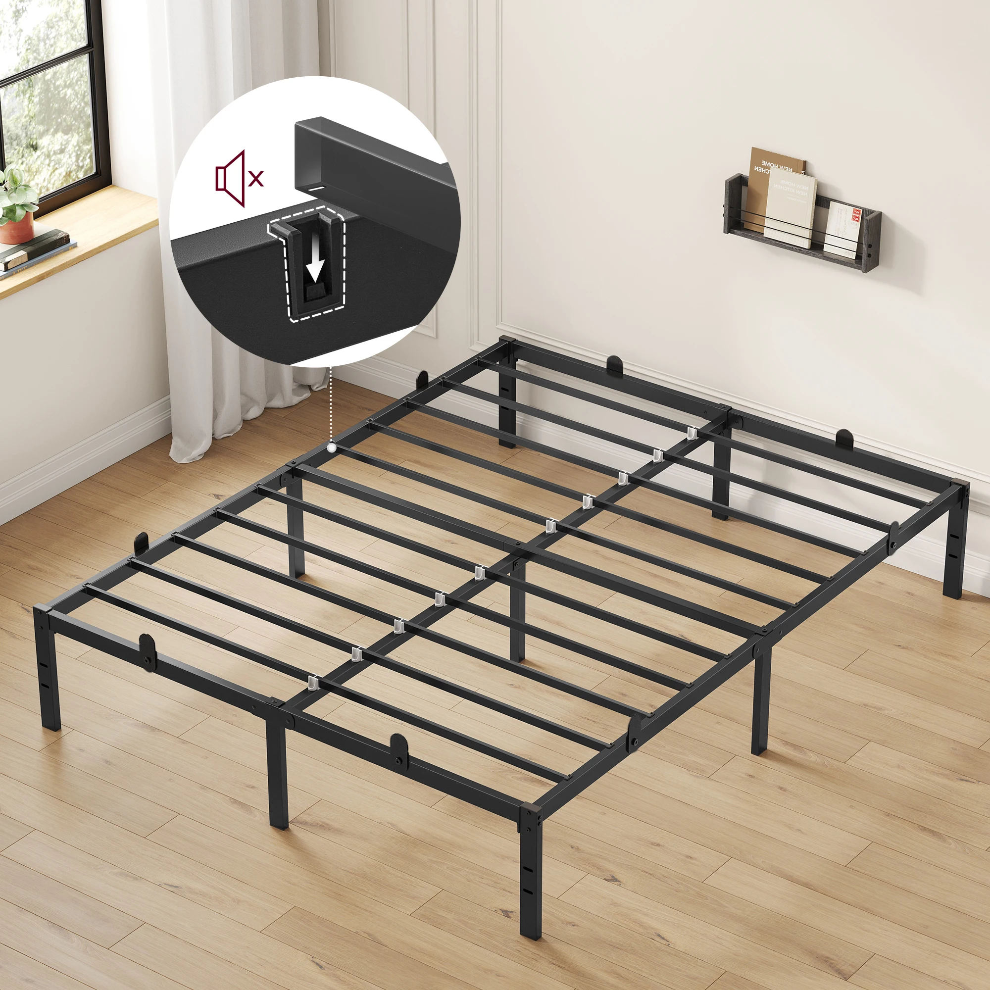 VASAGLE bed Metalen bedframe Opbergruimte onder het bed Modern logeerbed Eenvoudig ontwerp