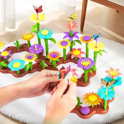 Unilabo Blomträdgårdsbyggleksak, STEM-leksaker för förskolebarn, pedagogisk aktivitet, blomsterstapelleksaker för barn i åldern 3-6 12 best sales blommaleksak - №4