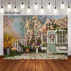 Mehofond Photography Background Spring Easter Colourful Eggs Fence Garden Flowers Kids Portrai Decoration Backdrop Photo Studio