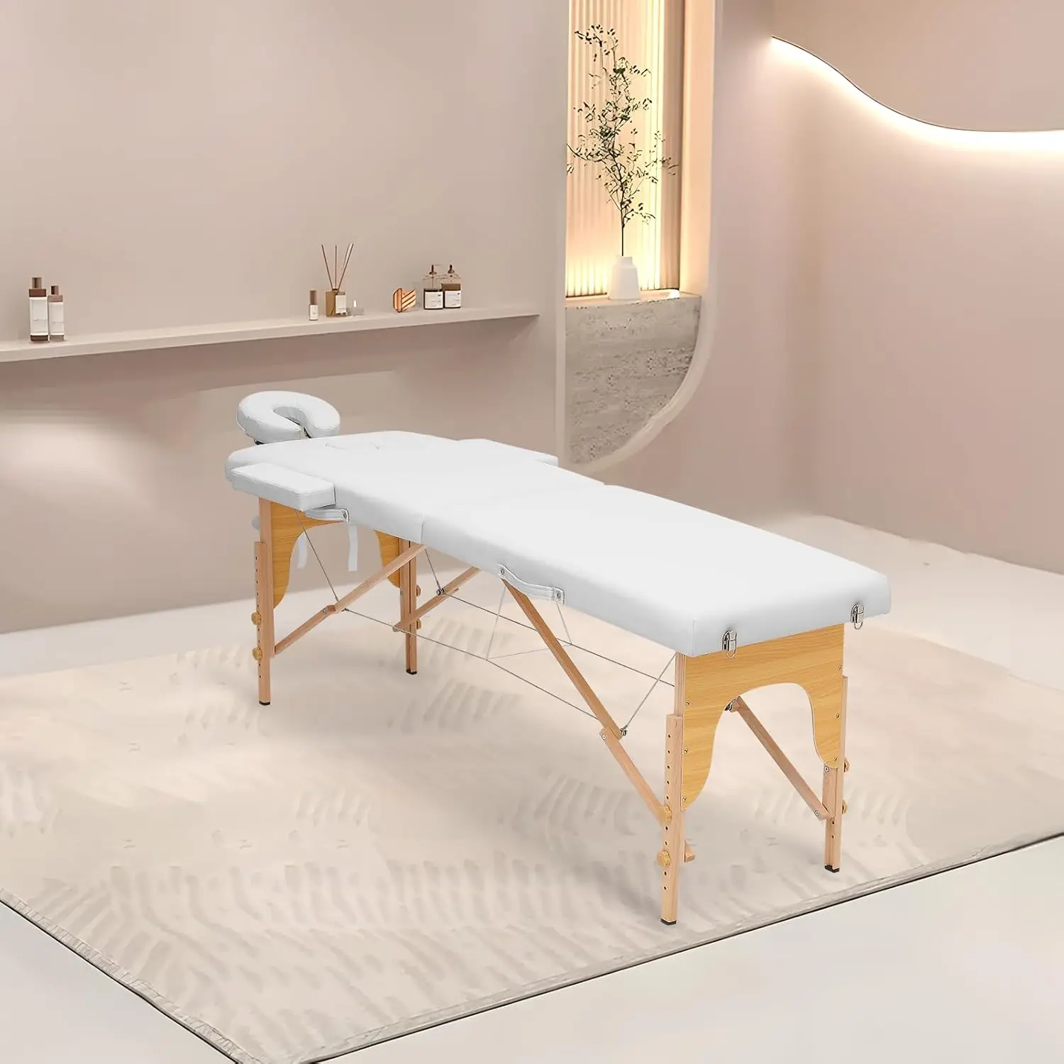 Table de massage portable avec cadre et étui de transport, lit de spa réglable recommandé, table de massage blanche, 82 po, 2