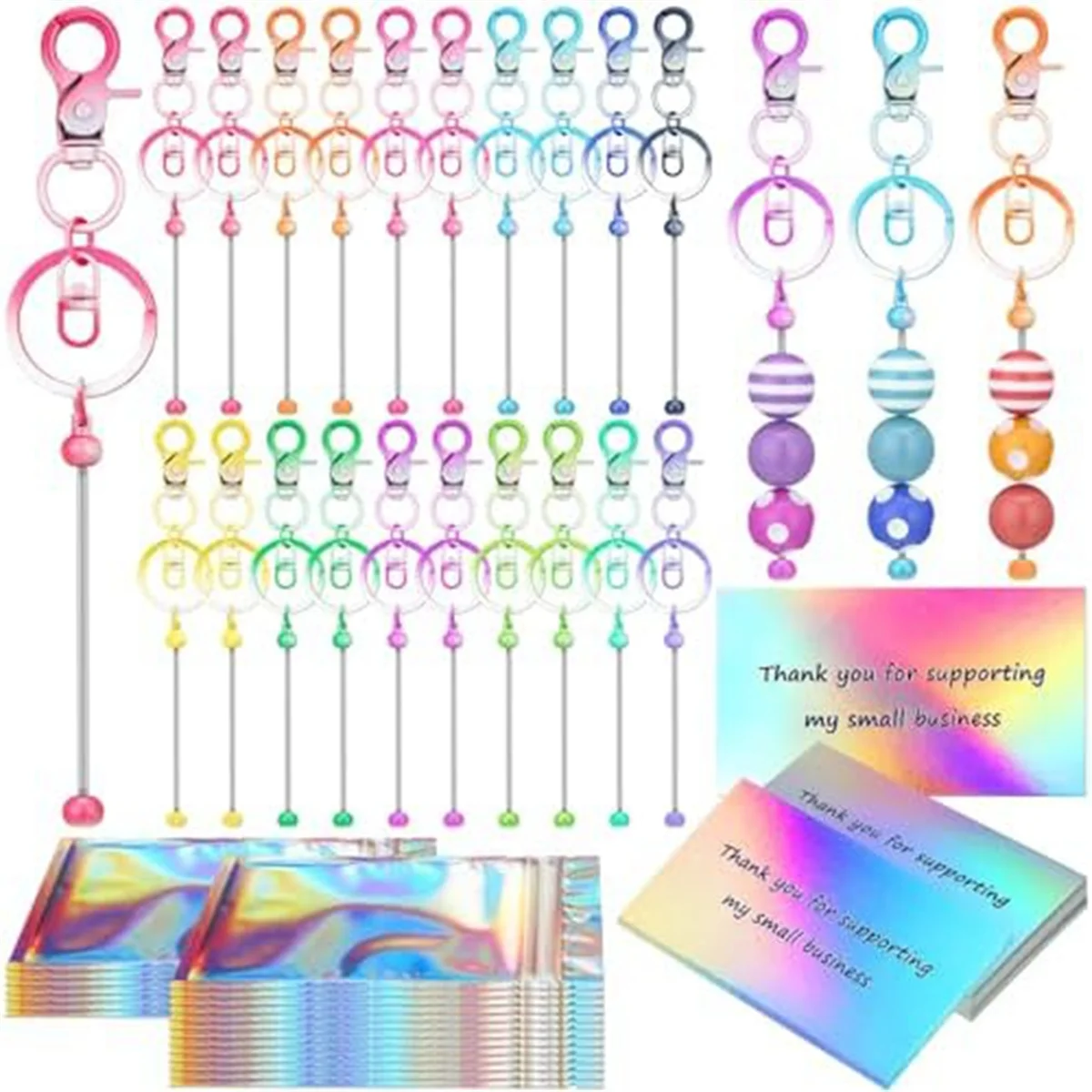 

60 Piece DIY Keychain Set Includes Craft Thanks DIY Project Pendant Craft Jewelry, Metal