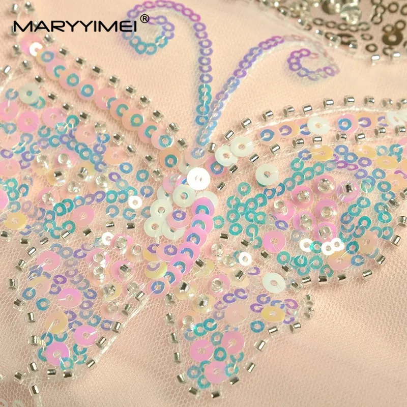 MARYYIMEI Spring Women\'s Luxury Gorgeous Party dress Long sleeved Butterfly Sequin Beading Elegant Maxi Long Ball Gown Dresses