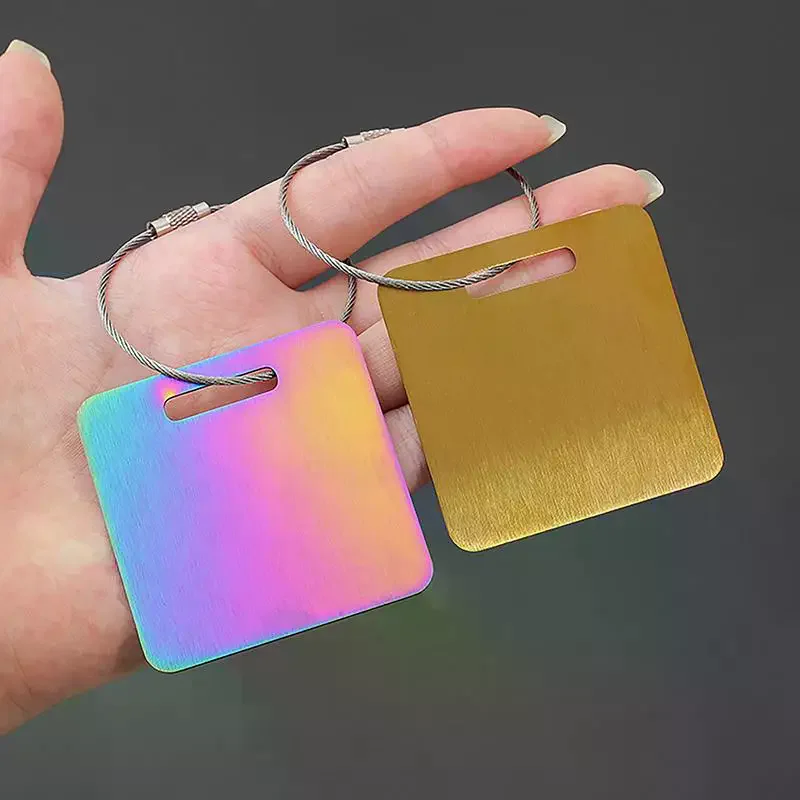 1Pcs Stainless Steel Tag Keychain With Sturdy Steel Wire Loops Backpack Luggage Keyring Square Key Chain Ring