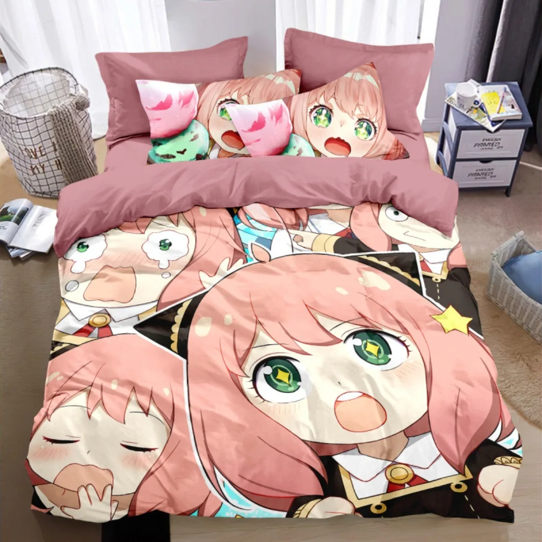 Hot 3D Printing Japanese anime Bedding Set,Spy X Family Duvet Cover Sets Pillowcases For Girls Boys Gift