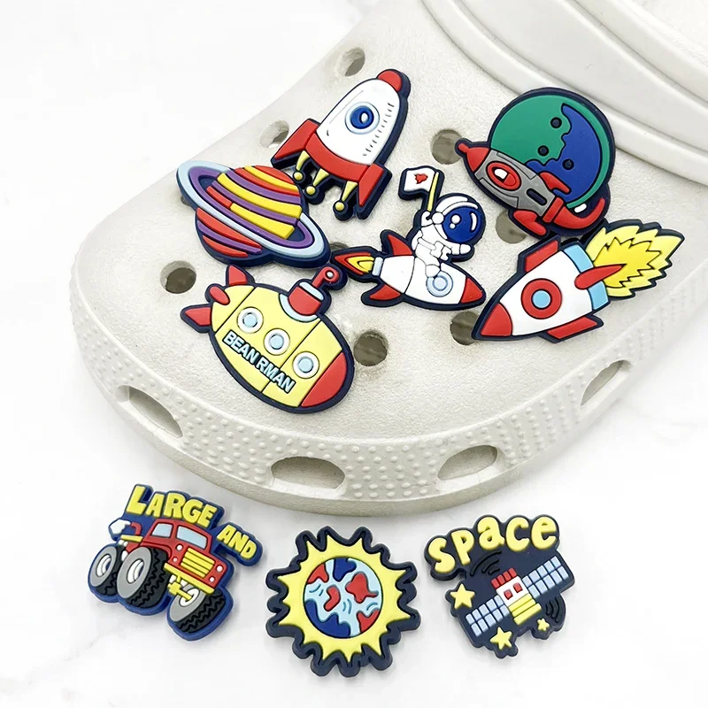 1Pcs Fantasy Space PVC Shoe Charms Sandals Buckle Accessories Cartoon Astronauts DIY Shoes Upper Pins Decoration Kid Fun Gift