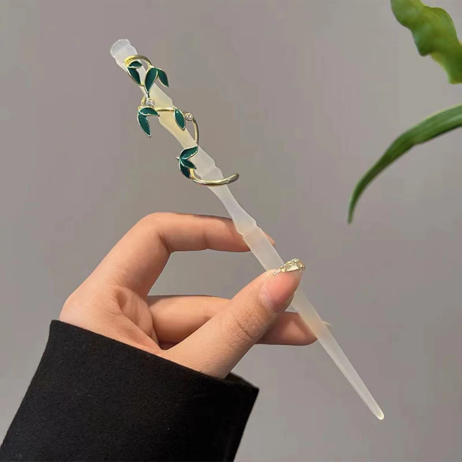 Vintage Blatt Chignon Haar Stick Bambus Haarnadel Essstäbchen für Frauen Kristall Chinesisch Han Kostüm Haarschmuck antiken Schm