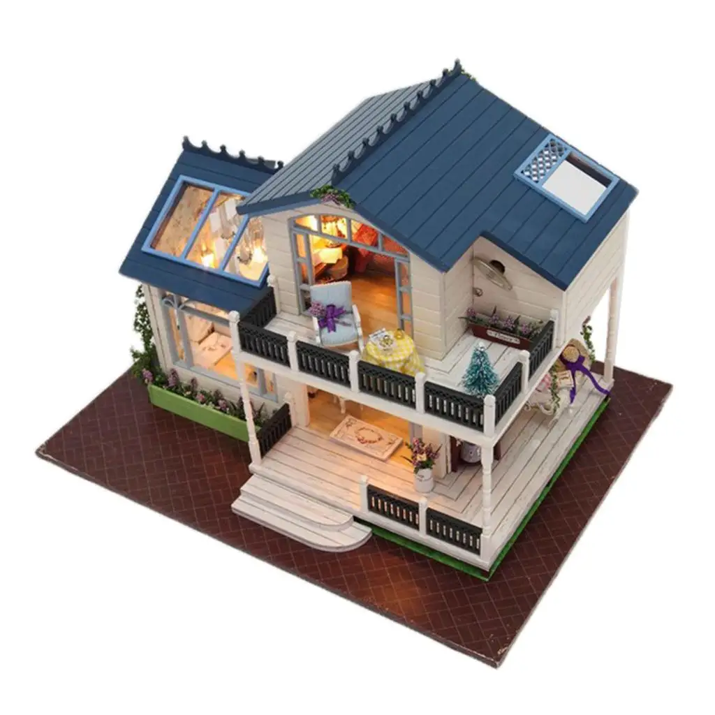 Dollhouse Miniature Kit Creative Room with Furniture, LED Lights, Plants for Women And Girls