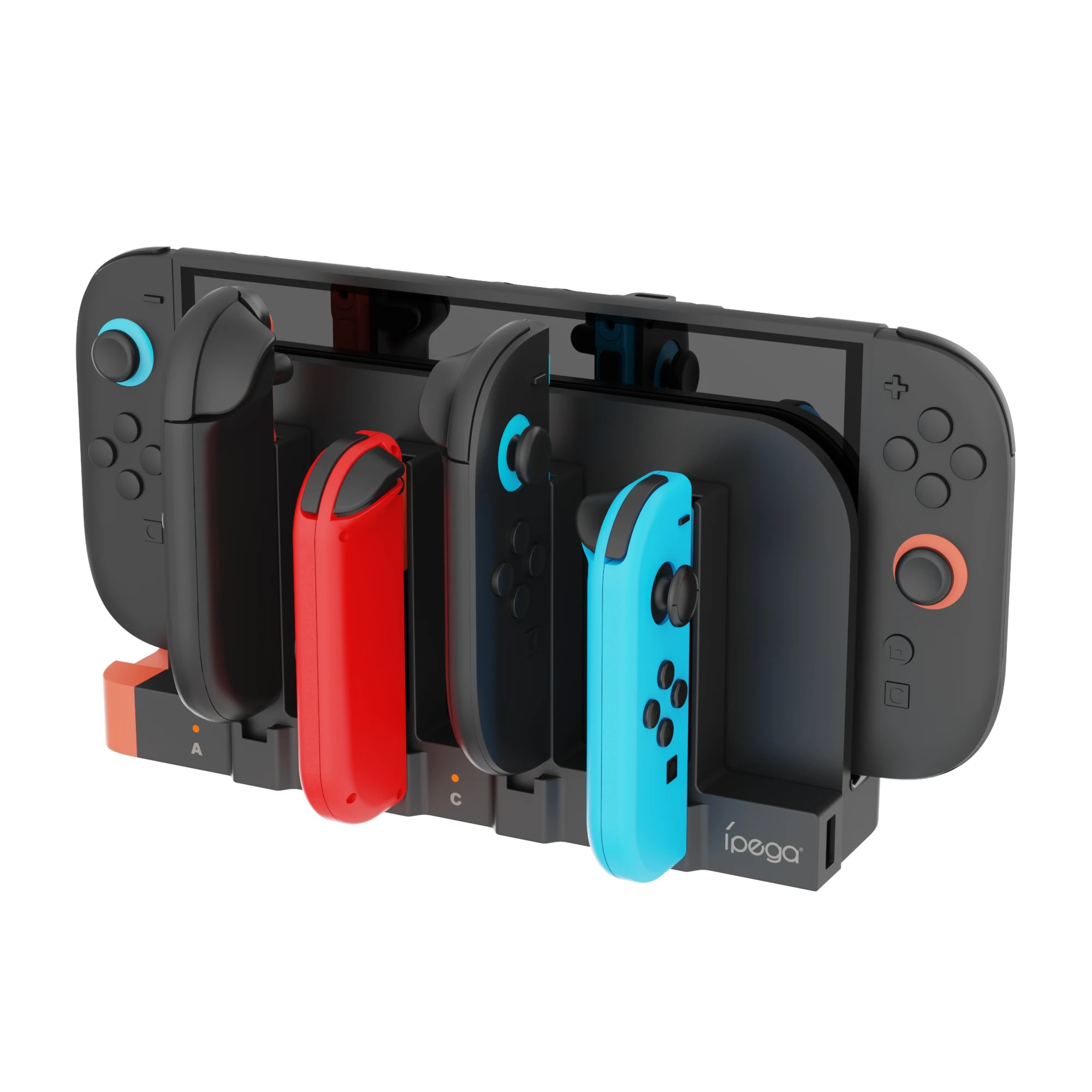 قاعدة شحن IPega PG-2186 للتبديل/OLED، مفتاح 2 مع منافذ Joy-Con ذات 8 فتحات، 1 محور USB 2.0 ومؤشرات LED