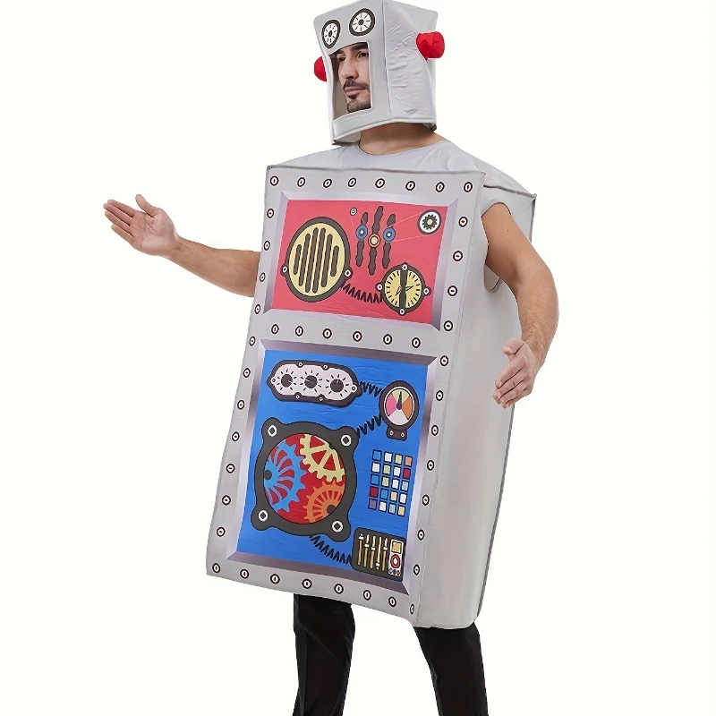 

Крестовая одежда для вечеринки, костюм робота для взрослых, губка, инопланетянин, Хэллоуин, COS, набор для переодевания с комбинезоном, шляпа, легко чистится