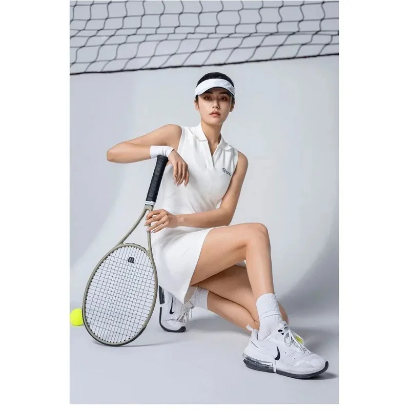 White POLO Dress Skirt Women\'s Golf Wear Sport Tennis Outfit Beach Badminton Clothing Outdoor Activities Tracksuit Girl 2024 New