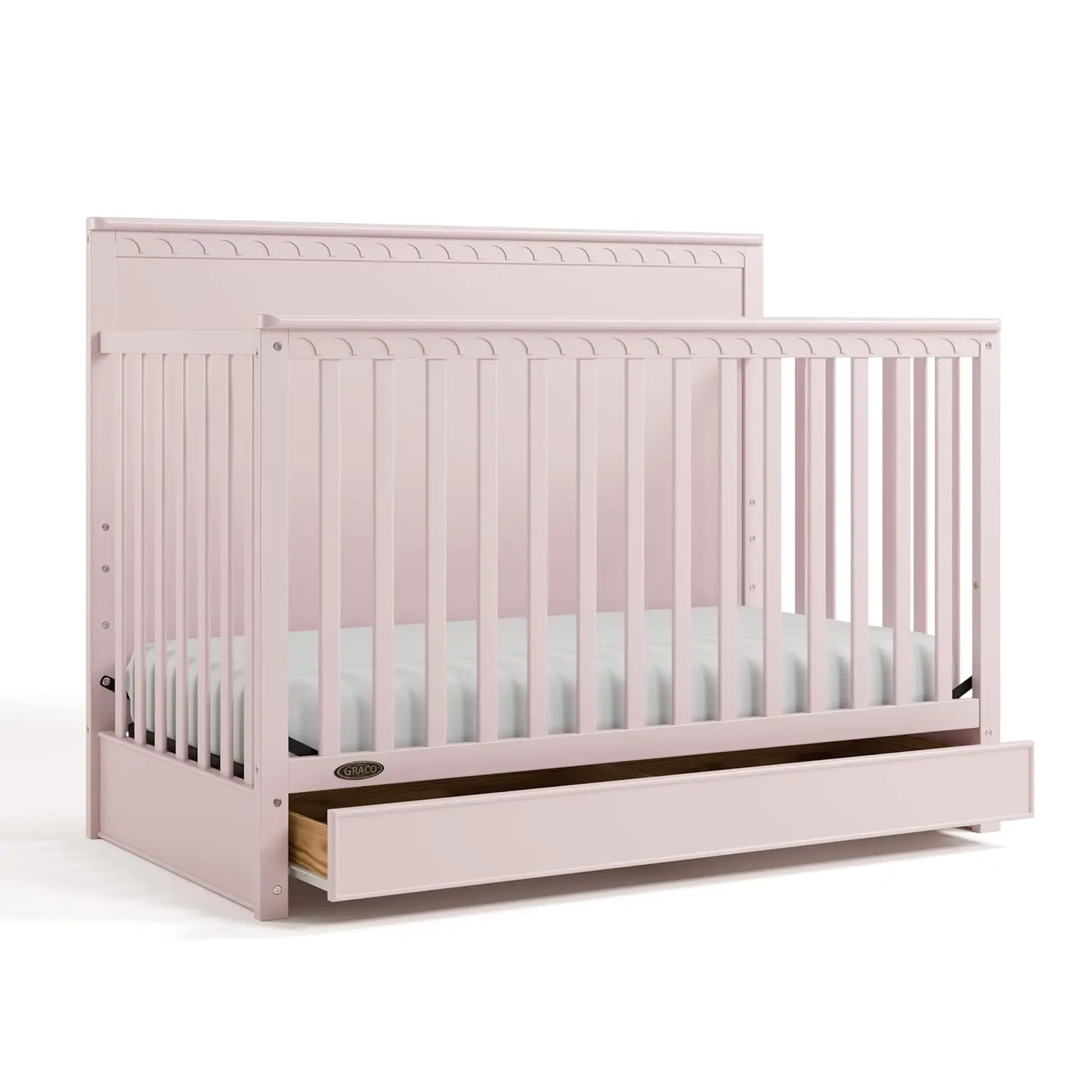 

5-in-1 Convertible Crib with Storage Drawer (Blush) – GREENGUARD Gold Certified Baby Crib Crafted from Wood