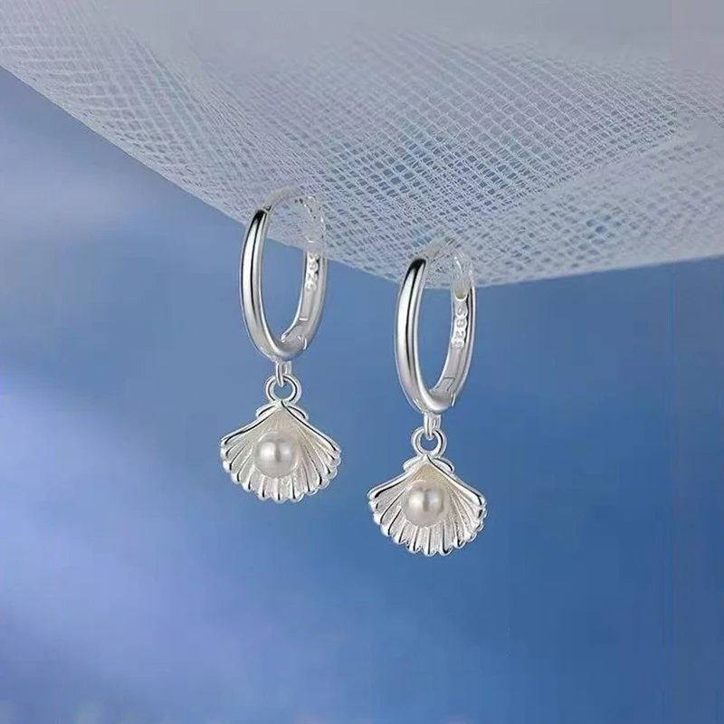 

Настоящее серебро 925, жемчужная ракушка, кулон, серьги-кольца для женщин, милые животные, ювелирные изделия, легкие роскошные аксессуары летом