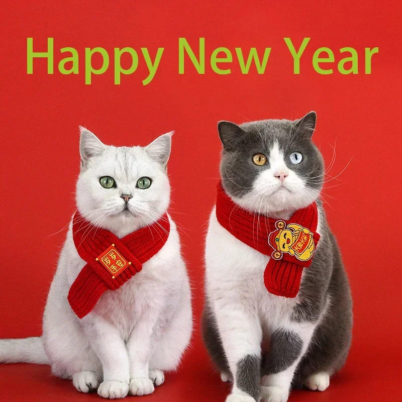 Pet Scarf 2025 New Years Pet Scarf for Dog Cat Chinese Snake Year Scarf Warm New Year Dog Knitted Scarfs Winter Pets Neck Scarfs