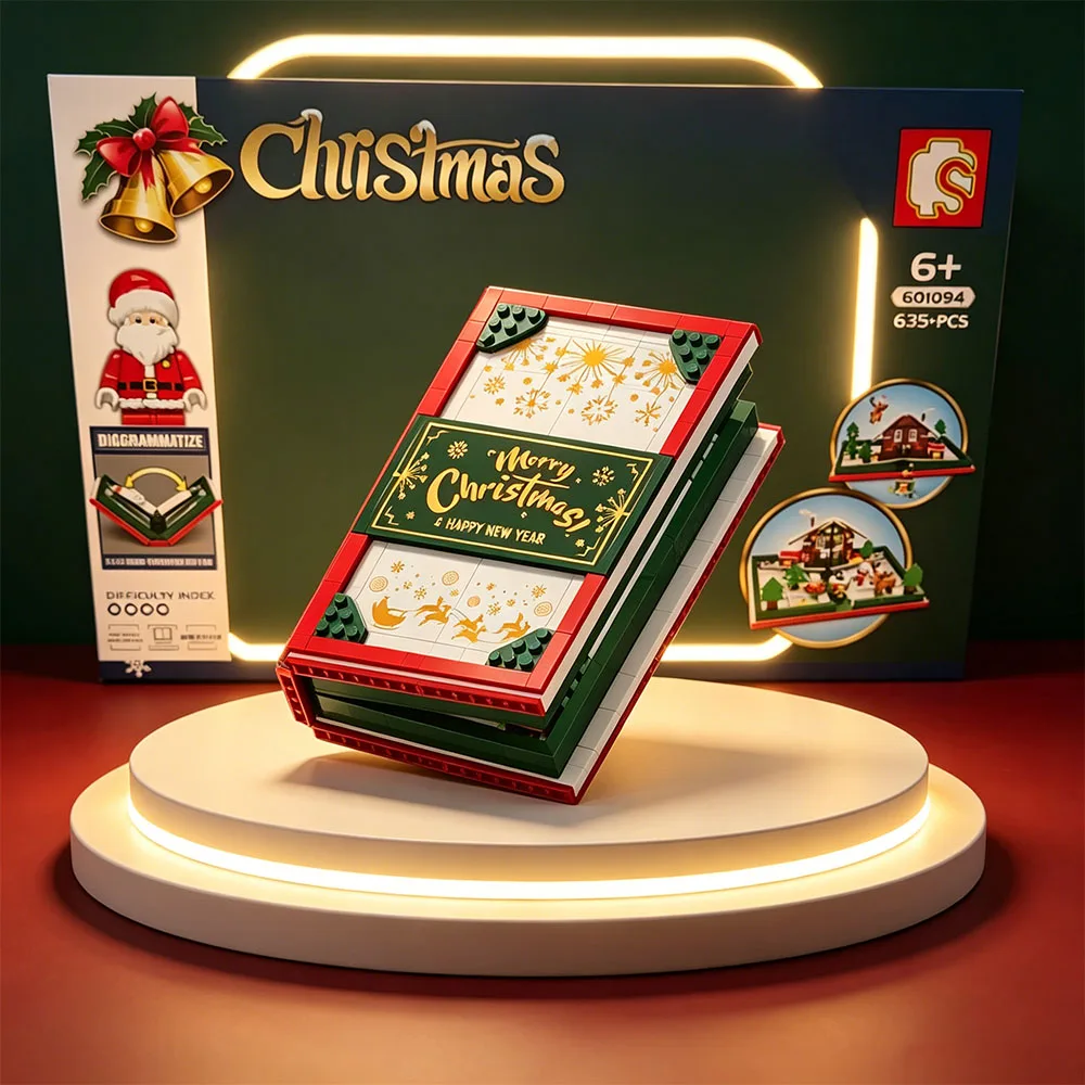 MOC Album Stéréo de Noël, Livre d'Album, Décoration de Table Créative en Forme de Sapin de Noël, Jouets de Construction de Noël, Cadeaux de Fête