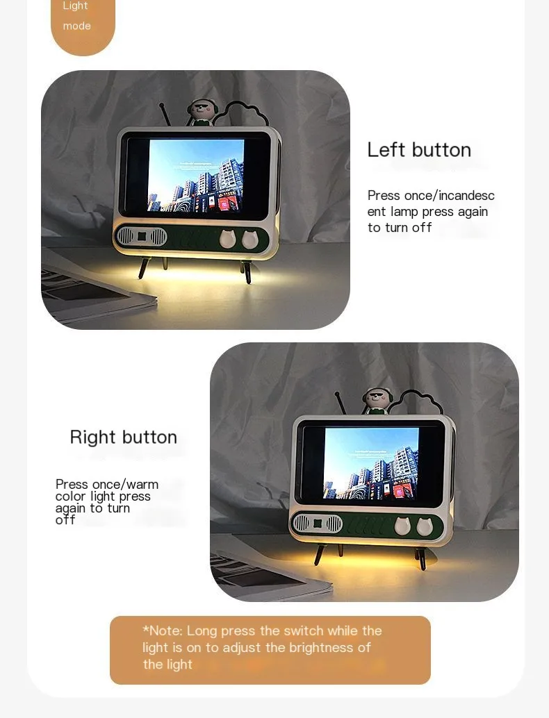 Lovely Television Style Phone Holder, Universal Smartphone Stand with Atmosphere Light, less than 6.5 inch Mobile Phone