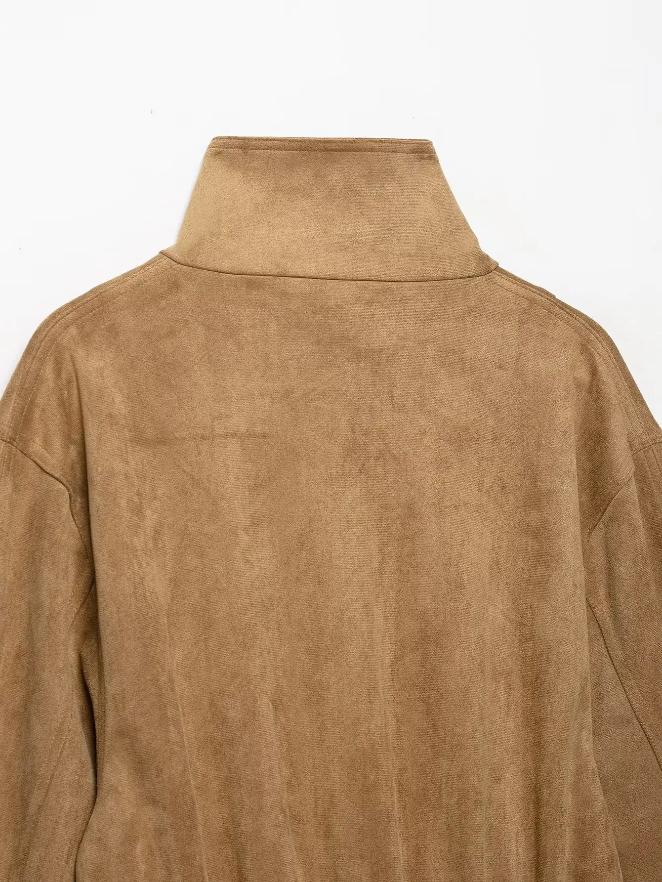 Damen Retro Herbst-Urlaubs-Kurzmantel mit Stehkragen, asymmetrischem Knopfleisten-Design, langen Ärmeln, lässiger Herbst-Mantel, einfarbig, locker geschnitten – Detail 13