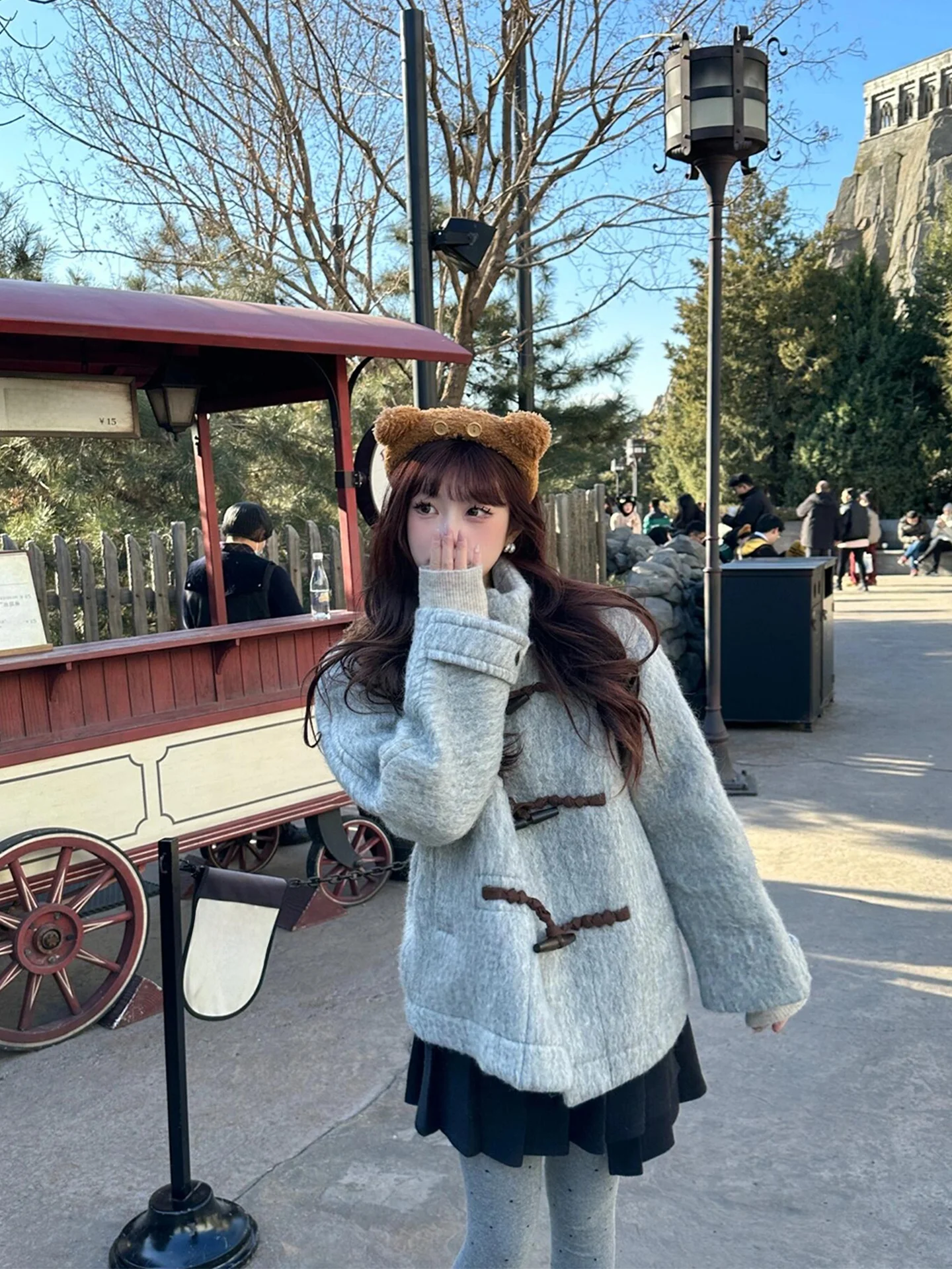 

Korean Sle Lazy Faion Warm Woolen Coat Women's Autumn Winter New Loose Slimming Stand Collar Button up Outerwear