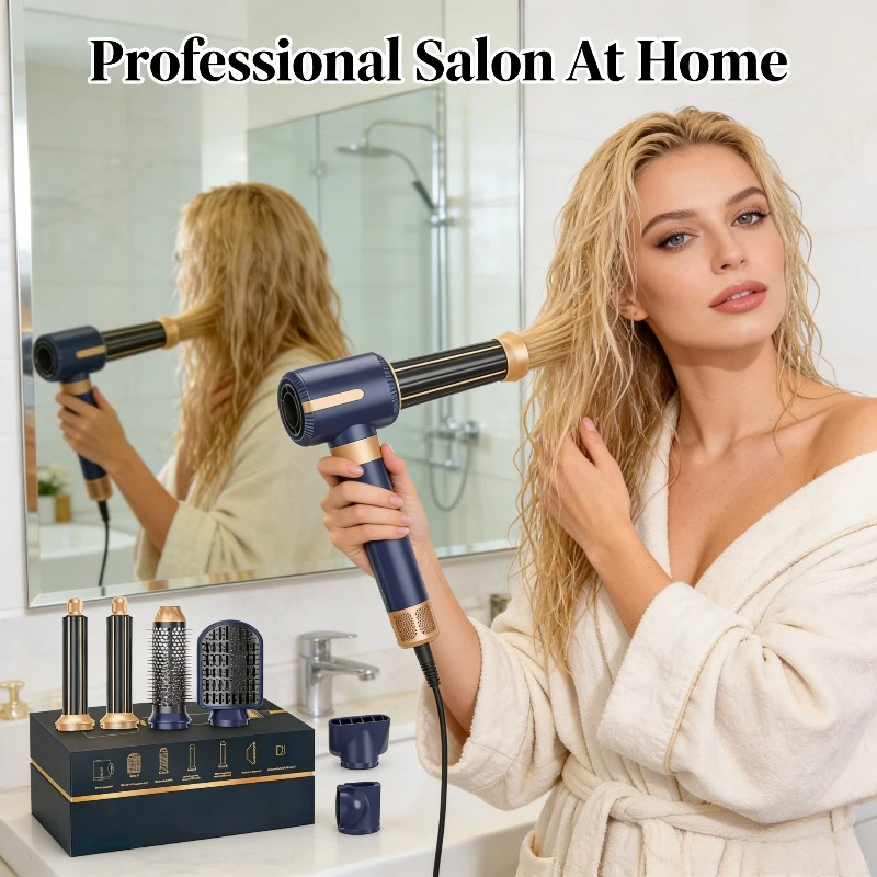 

7 In 1 Hair Dryer Brush Brushless High Speed Hair Dryer with Diffuser Ionic Blow Dryer Hot Air Styling Comb Auto Hair Curler