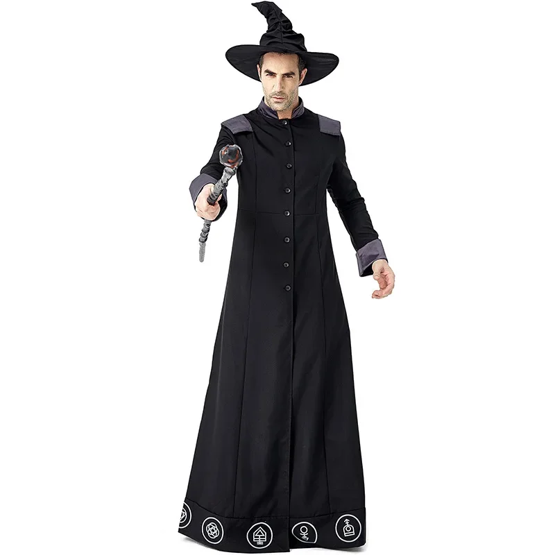 Adult Magic Wizard Sorcerer Warlock Costume Magician Cosplay For Men Halloween Purim Party Costumes Fancy Dress