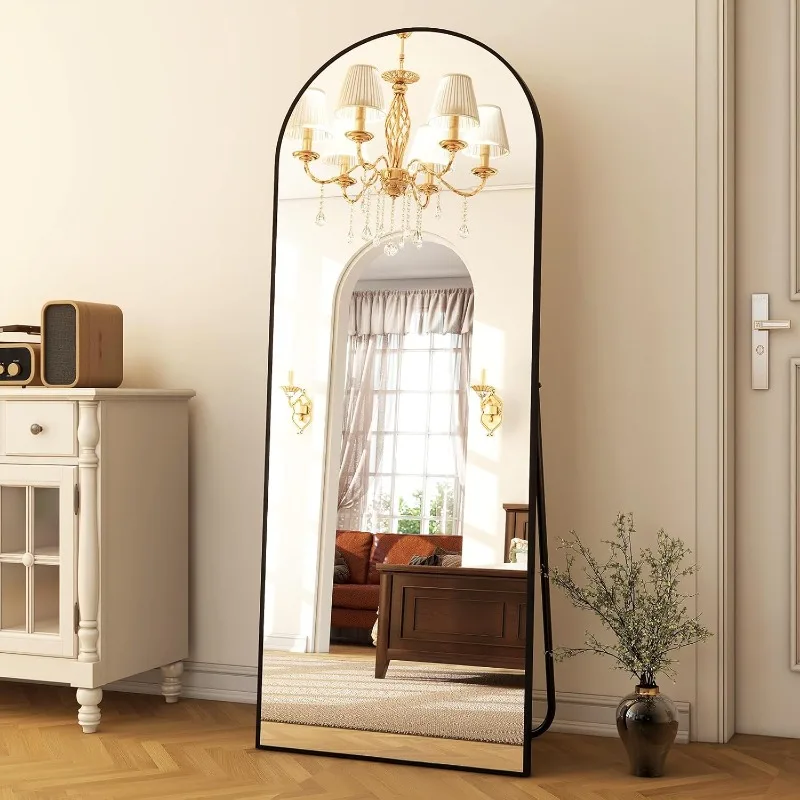 

65"x24" Arched Full Length Mirror Free Standing & Wall-Mounted Full-Length Mirror with Stand Modern Black Mirror for Living Room