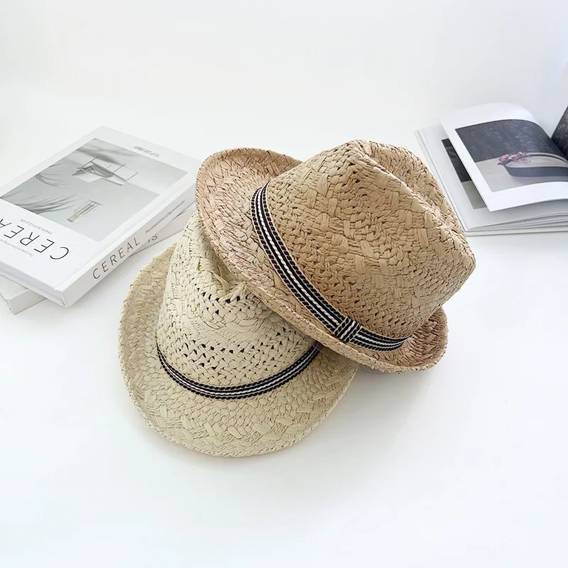 Golexury Women Fedoras Straw Hat Summer Parent-child Men British Jazz Hat Travel Sun Hat Outdoor Beach Panama Cap Wholesale