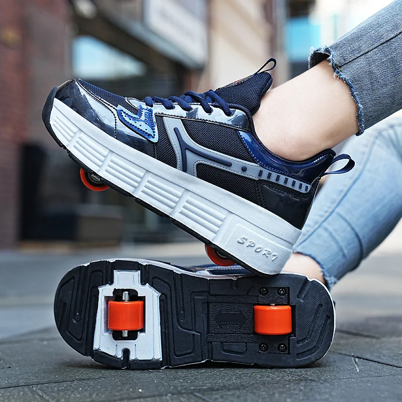 

Children's Inline Skate Shoes with Wheels 2 in 1 Removable Pulley Skate Skating Parkour Speed Sneaker for Kids Deformation Shoes