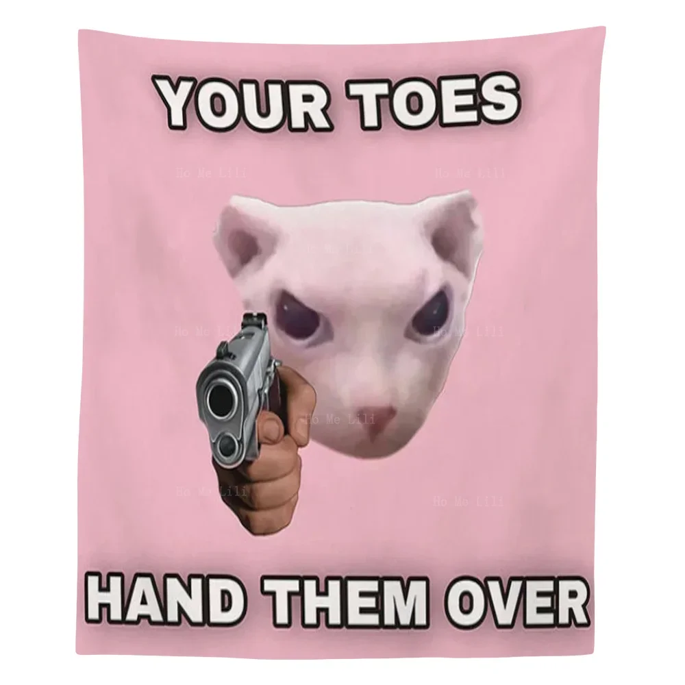 Funny Art Hilarious Cute Hairless Cat Holding Pistol Bingus Toe Tapestry By Ho Me Lili For Livingroom Decor