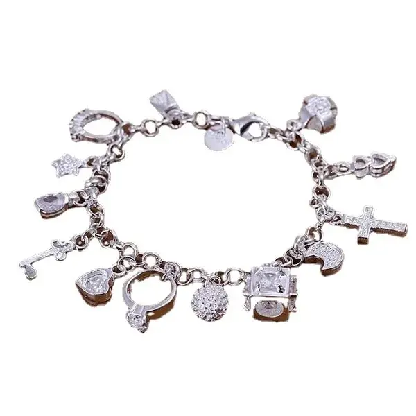 Bracelet European and American Silver Fashion Thirteen Pendant Bracelet Women's Multi-Element Jewelry Simple Style Bracelet Whol image 5