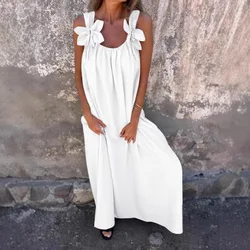 New Summer Loose Maxi Dress For Women's Summer Stylish Sleeveless Flower White Casual Women Beach Holiday  Long Dresses