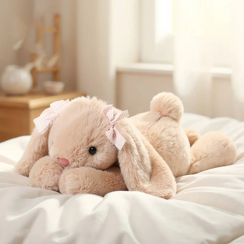 Conejo de peluche con orejas de la suerte para niños, muñeco de peluche Kawaii de 35CM, conejo de peluche suave, almohada de Animal relleno, juguete tranquilizador, regalos