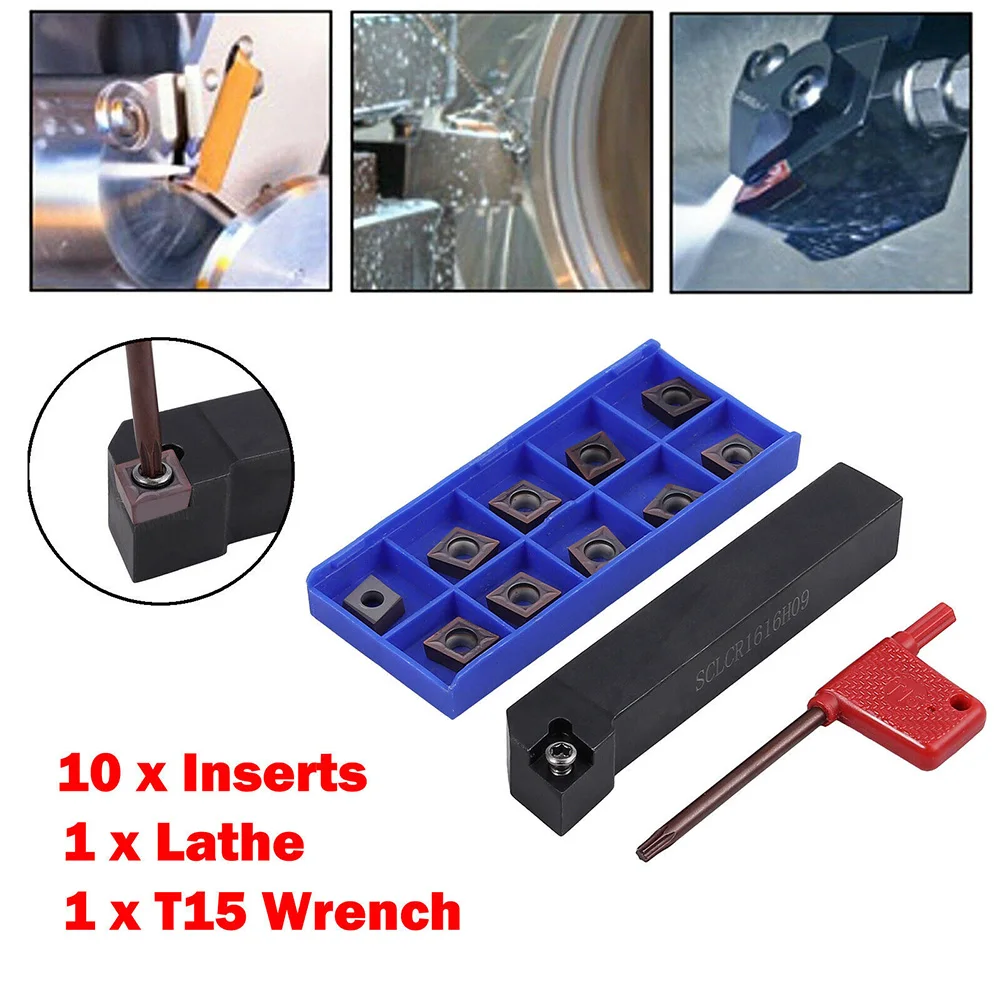 

SCLCR1616H09 16x100mm Lathe Boring Bar External Turning Tool+10pc CCMT09T304 Turning Tool Holder + Carbide Insert