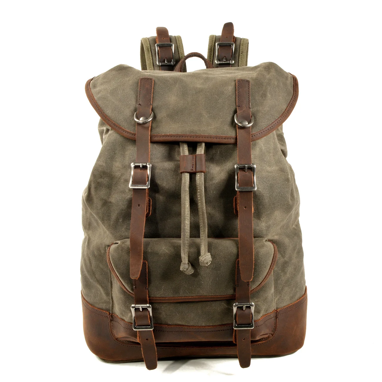 Canvas Stitching Real Cowhide Backpack Men's Outdoor Travel Backpack Sports Mountaineering Bag Student Computer Schoolbag