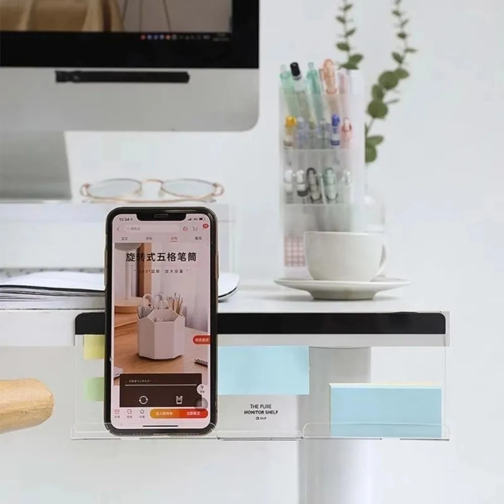 Self-adhesive Message Storage Board Under Computer Monitor Office Desk Side Message Board Transparent Storage Rack