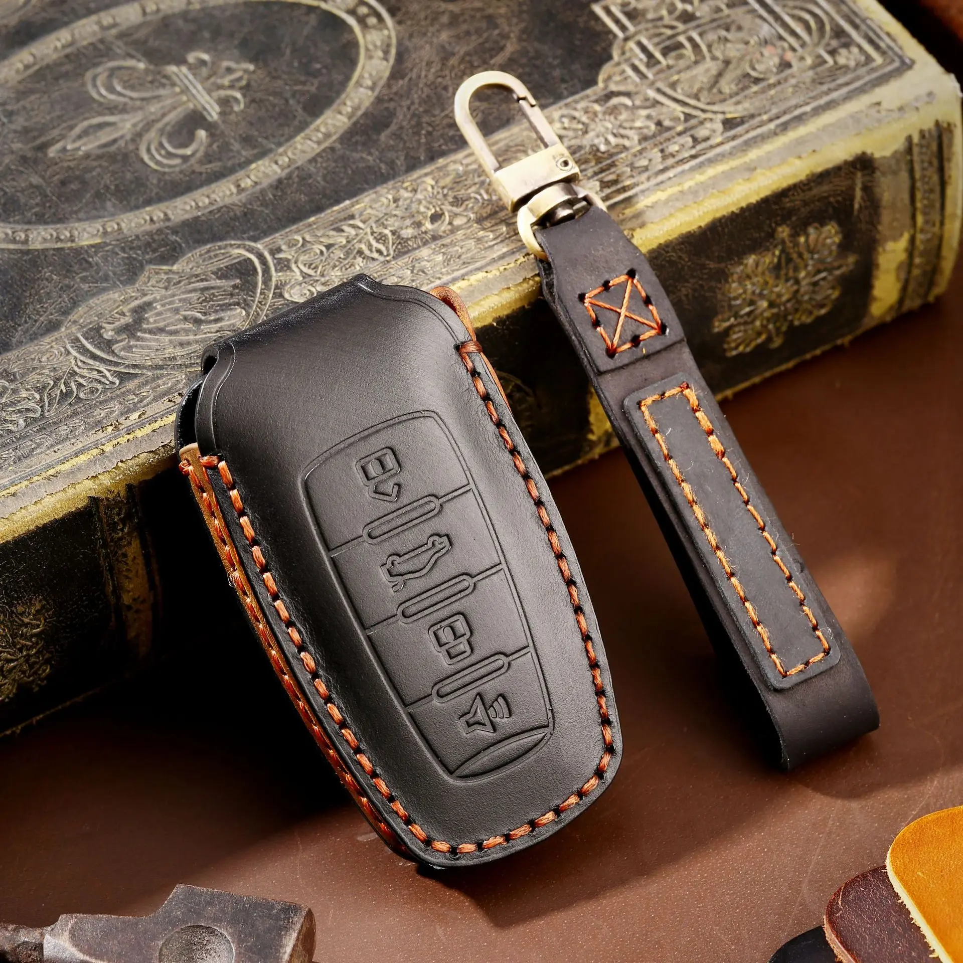 

Leather Car Key Cover Keychain Holder Case Protector for Great Wall Poer GWM Ute Cannon Pao P Series Hover HAVAL H2 H6 Coupe