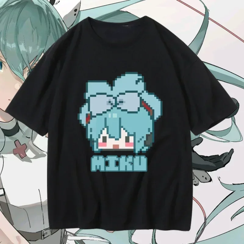 Miku Fans Hot Sale Virtual Idol Graphic T-shirt Pixel Style Printed Otaku Summer Cool T Shirt Casual Fashion Streetwear Cotton