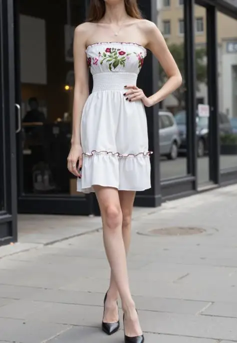 

Summer Vintage Floral Print Patchwork Ruffle Hem Tube Shaped Short Skirt Beach Women's Outdoor Dress
