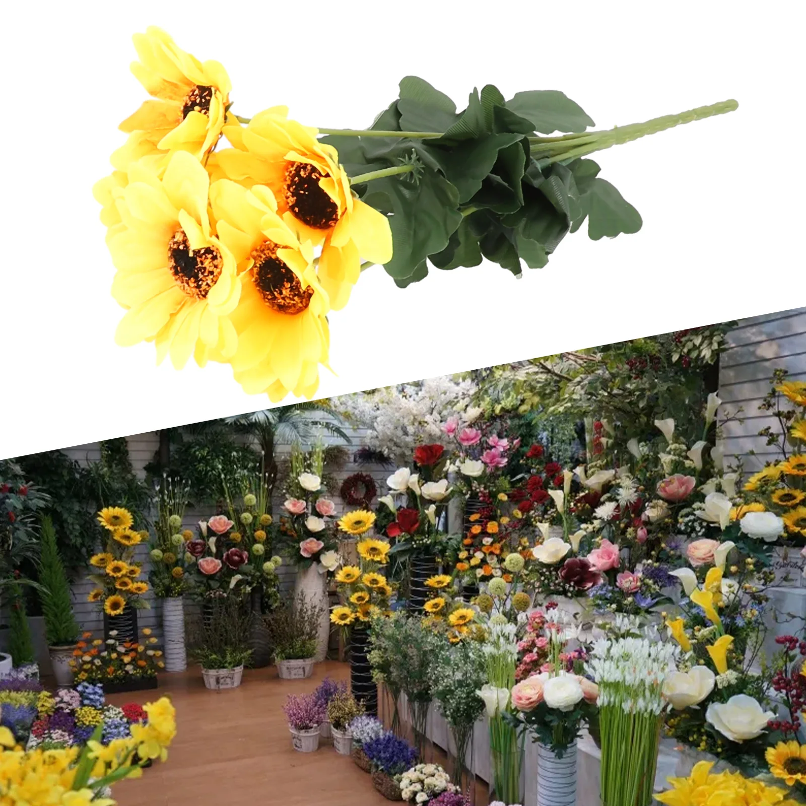 100% Brand New Sunflower Flowers Home Decoration Flower Arrangements For Gardens Fresh 1 Bunch Artificial Silk