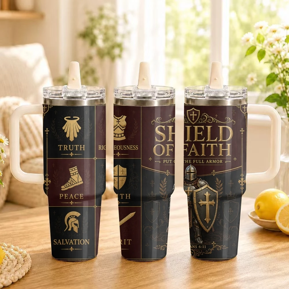 Vintage Gothic Foil Cross Knight Faith Vacuum Flasks 40oz Thermal Tumbler Stainless Steel Insulated Water Portable Mug Cup