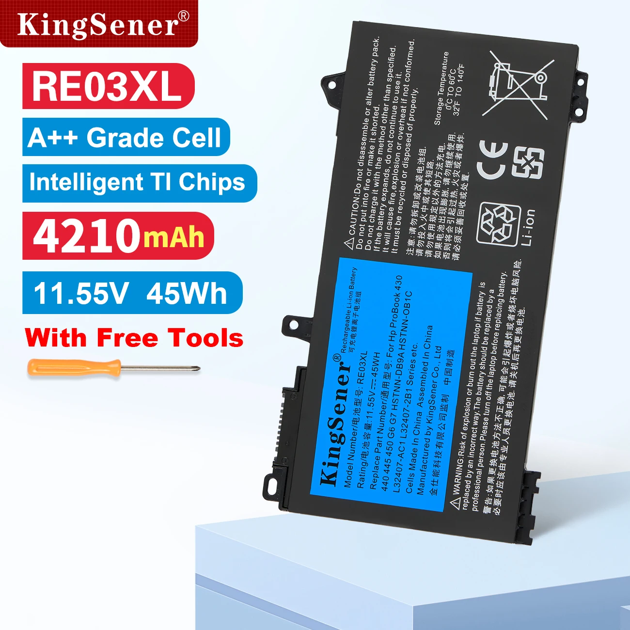 KingSener RE03XL Battery For HP ProBook 430 440 445 450 455 G6 Series HSTNN-DB9N HSTNN-UB7R L32407-2B1 L32407-2C1 RF03XL 45WH