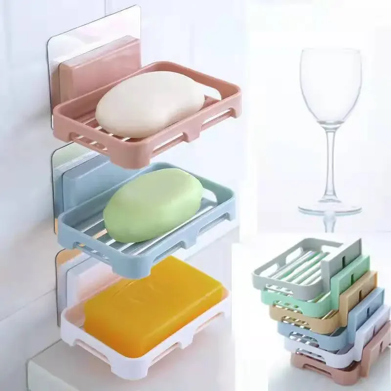 Wall Mounted Soap Dishes Box Bathroom Shower Soap Holder Toiletries Organizer Kitchen Storage Rack Bathroom Supplies For Bath