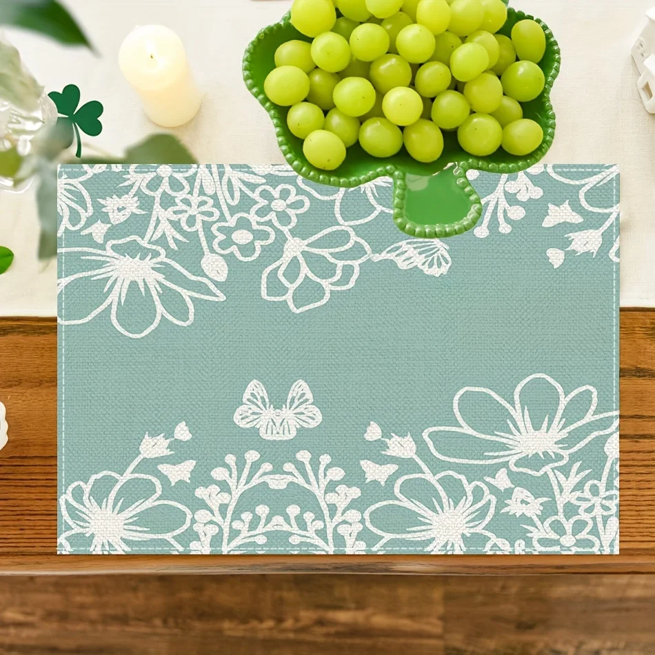 

VIKAMA Маленькие подставки со свежими цветами, водонепроницаемые, легко чистящиеся, светло-зеленый фон, белые цветы, бабочка, стильные салфетки