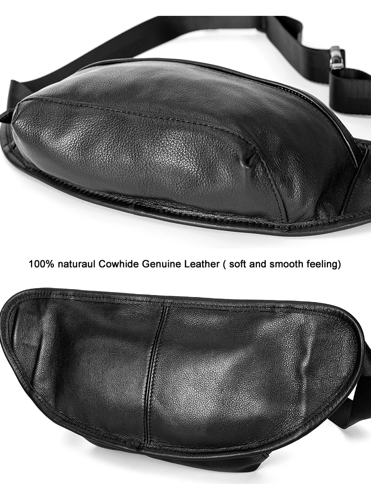 New Fashion Men\'s Genuine Leather Waist Bag Chest Pack Leather Waist Pack Male Fanny bag Bum Money bag molle Belt bag Pouch