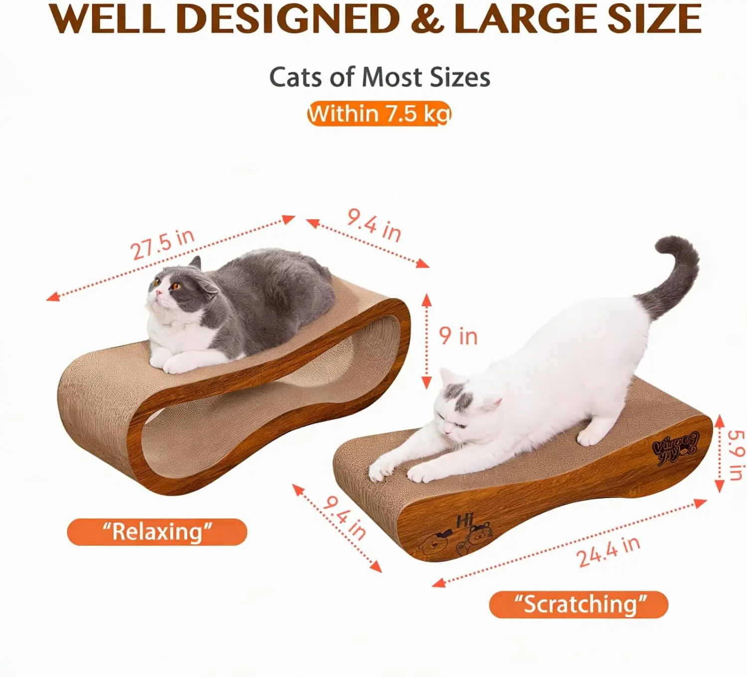 Indoor Cat Relaxation, Cardboard, Brown, 2-in-1 Reversible Scratcher