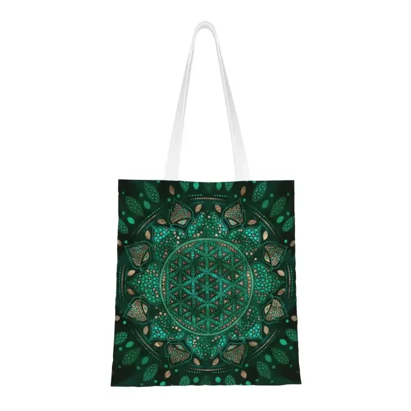 Cute Print Flower Of Life Dot Art Tote Shopping Bags Portable Canvas Shoulder Shopper Mandala Geometric Pattern Handbag