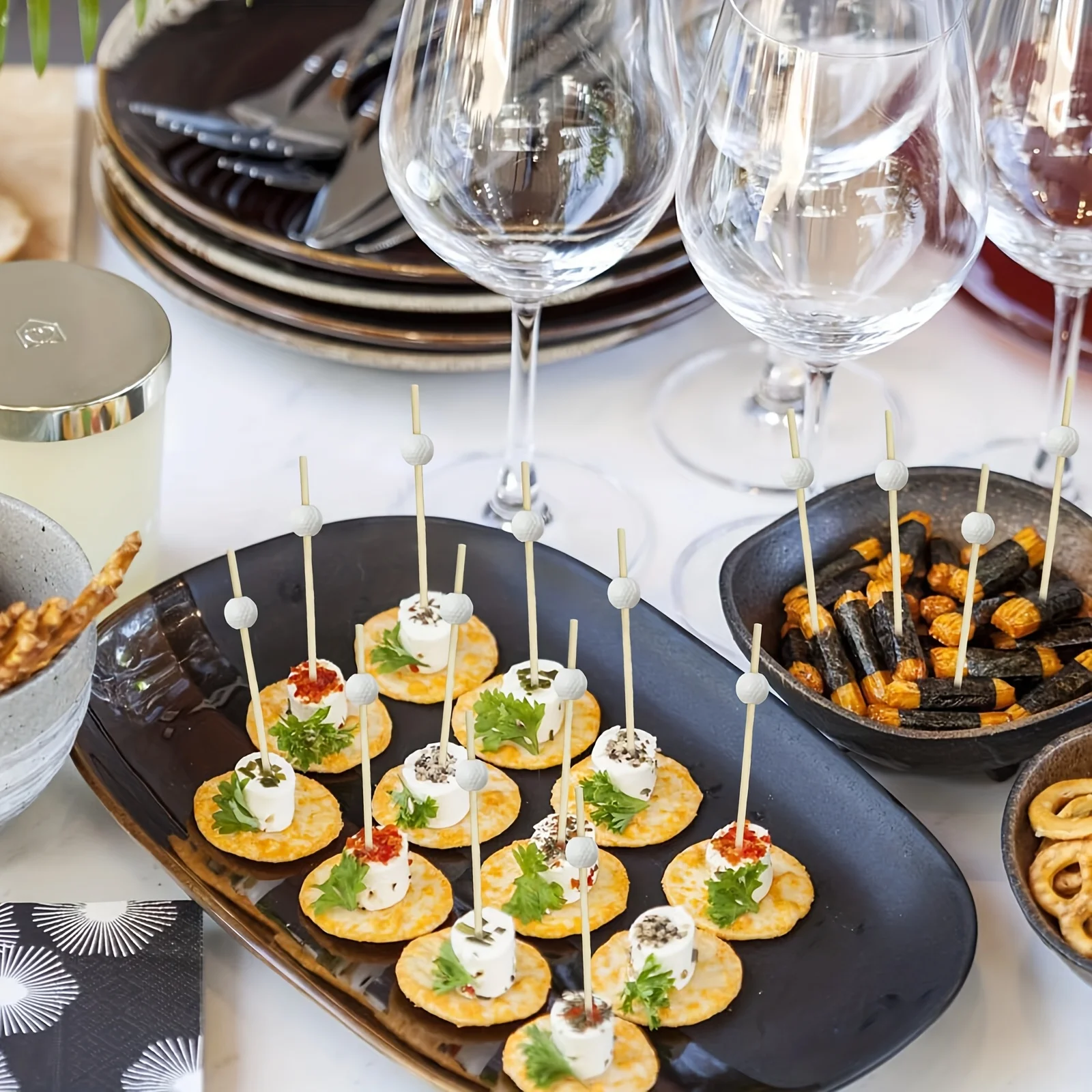 50/100pcs Pack Disposable Golf Ball Bamboo Skewers for Cocktail Fruit Appetizer 12cm Decorative Cocktail Picks for Party